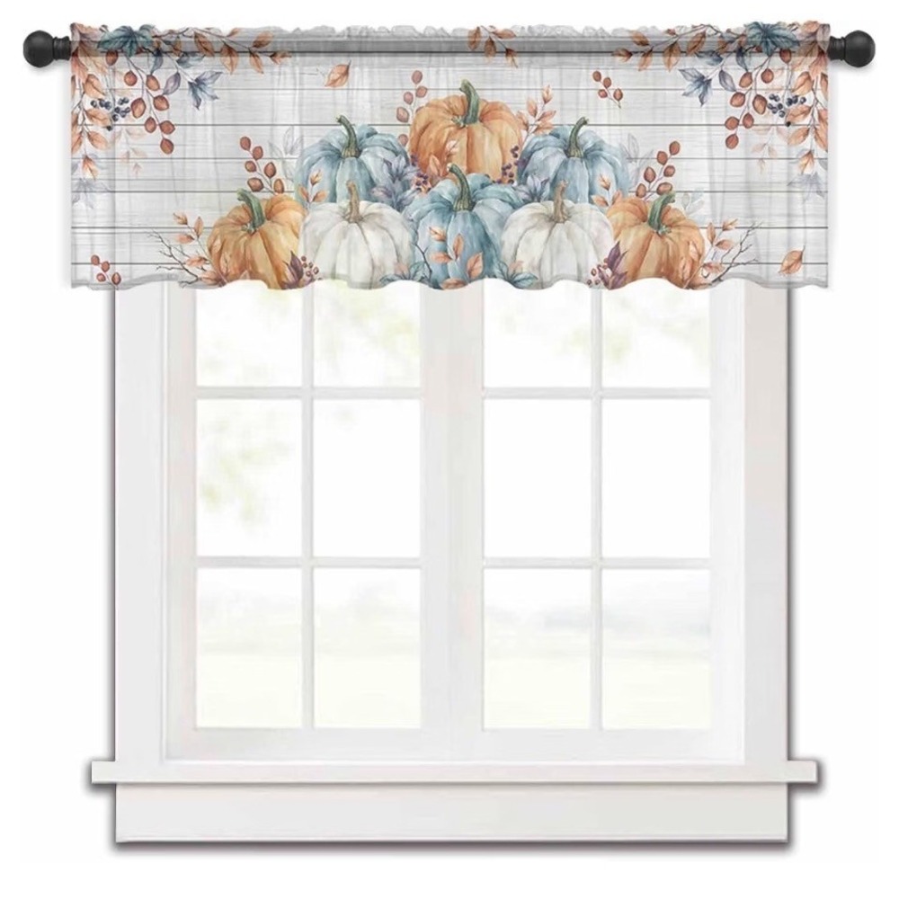 Autumn Pumpkin Chiffon Sheer Window Valance 54x18 Fall Farmhouse